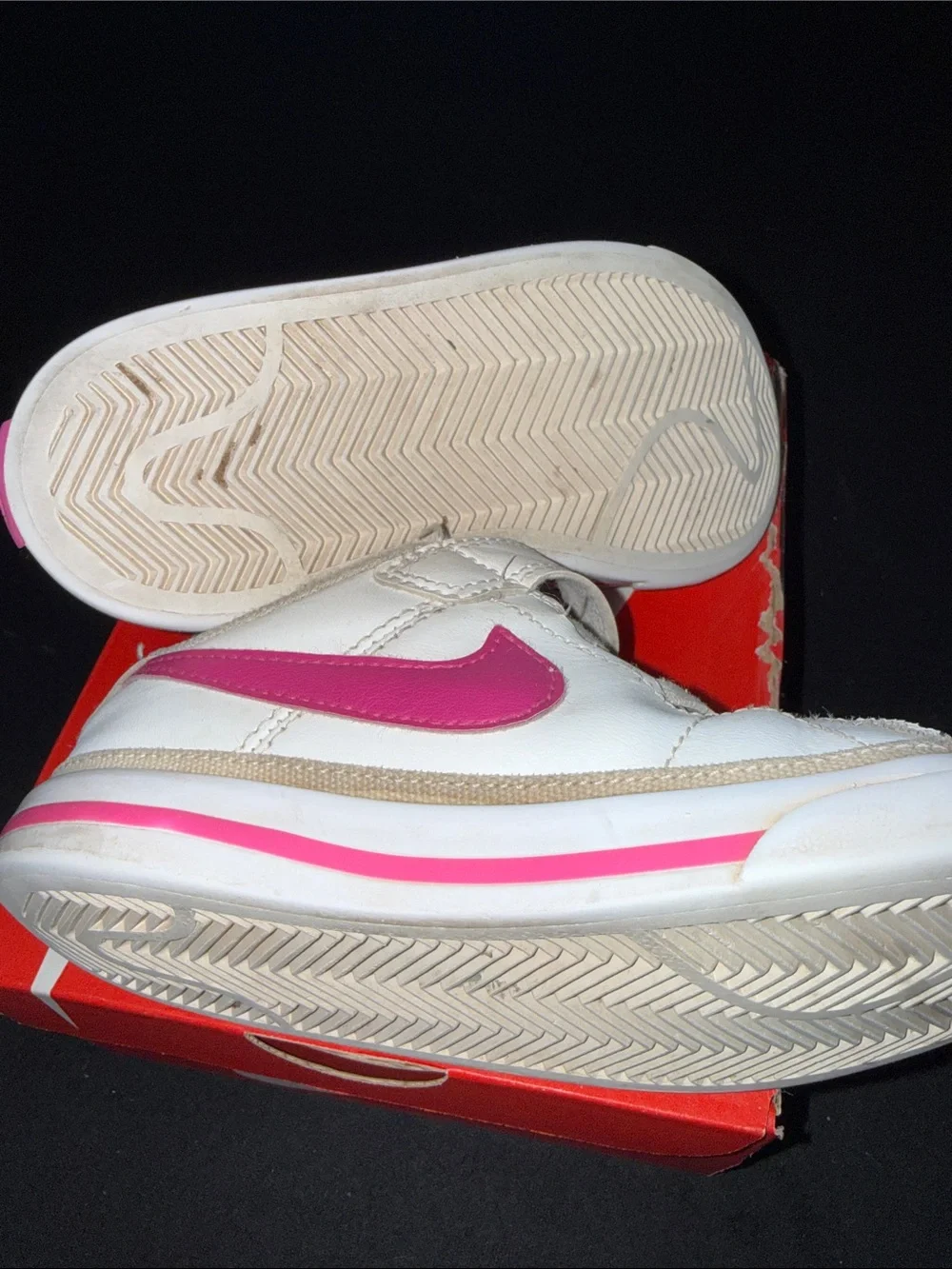 Nike Kids White Sneakers with Pink Swoosh